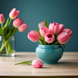 Colorful tulips grow and bloom, generate with AI