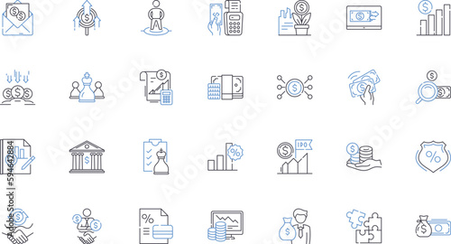 Private Equity Firm line icons collection. Investment, Capital, Buyout, Mergers, Acquisitions, Due diligence, Funds vector and linear illustration. Valuation,Deal-making,Financing outline signs set photo