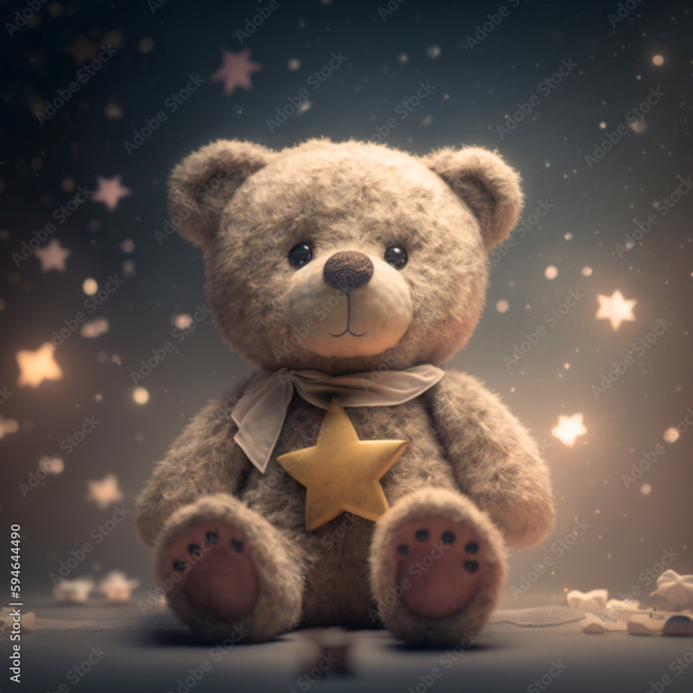 Cute teddy bear with golden star created with Generative AI Technology Cute teddy bear with golden star created with Generative AI Technology