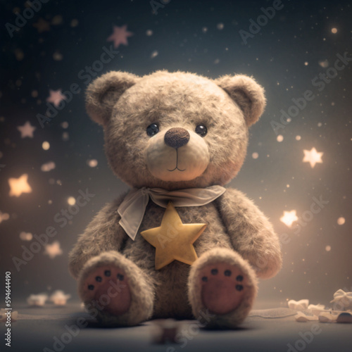 Cute teddy bear with golden star created with Generative AI Technology