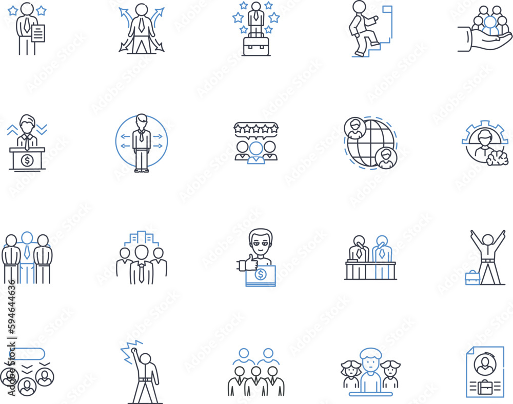 Coordination regulation line icons collection. Management, Oversight, Integration, Harmony, Synchronization, Cooperation, Collaboration vector and linear illustration. Alignment,Administration