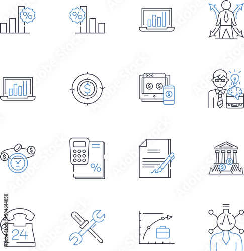 Payroll revenues line icons collection. Earnings, Compensation, Income, Wages, Salaries, Remuneration, Stipend vector and linear illustration. Emolument,Reimbursement,Payouts outline signs set photo