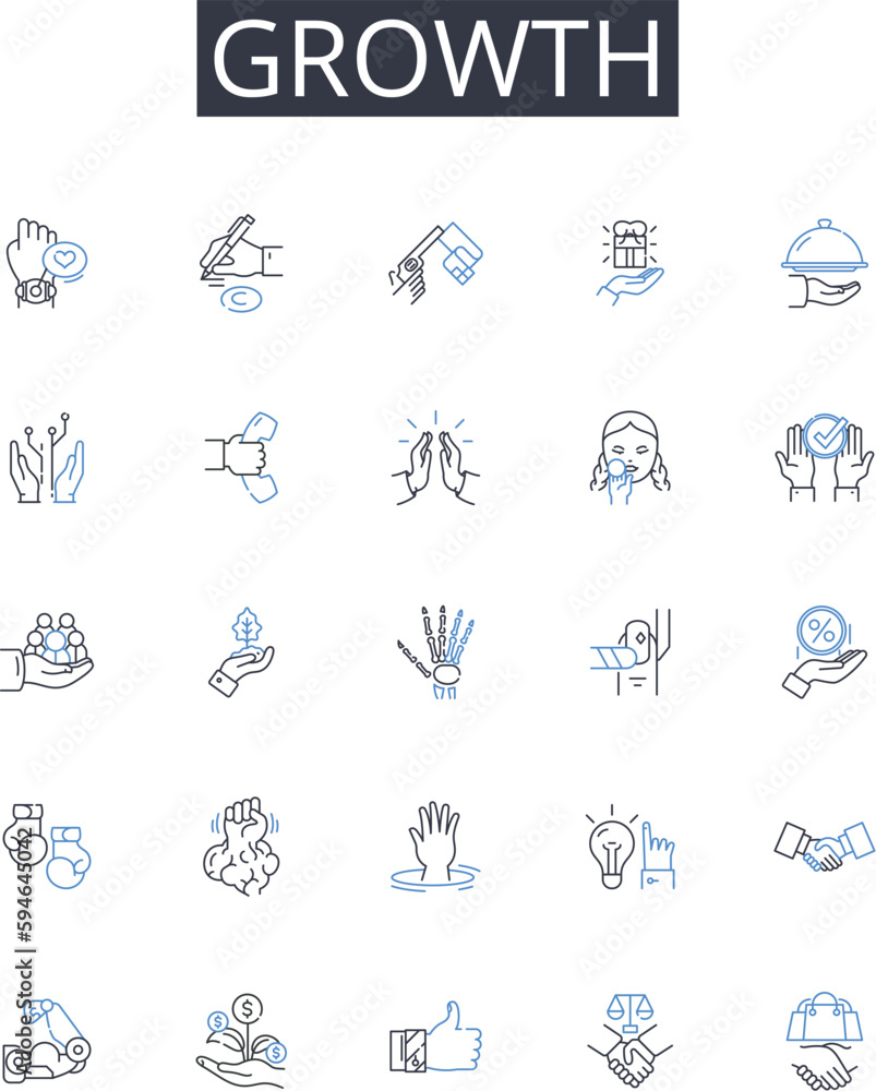 Growth line icons collection. Breakout, Liberty, Freedom, Evasion, Fugitive, Getaway, Elude vector and linear illustration. Retreat,Evade,Survive outline signs set