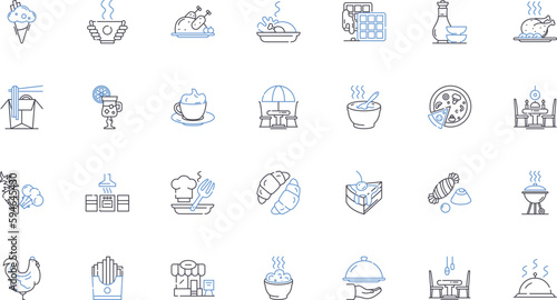 Flavorful food line icons collection. Exquisite, Delectable, Savory, Yummy, Scrumptious, Mouth-watering, Tasty vector and linear illustration. Flavorful,Spicy,Tangy outline signs set