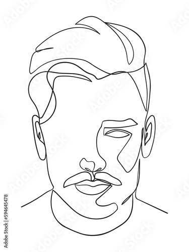 Continuous one line drawing of man portrait. Hairstyle. Fashionable men's style. - Vector illustration.