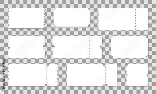 Vector plain white coupon ticket set, blank label template for text, pricing isolated on transparent background.
