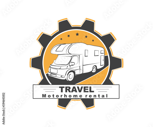 Logo in the form of a van on a yellow background with an inscription. EPS10.