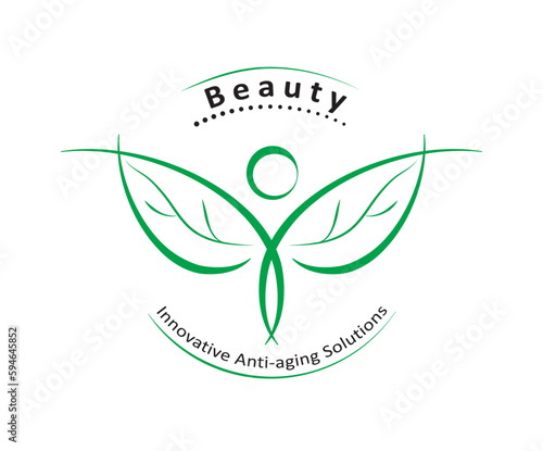 Logo in the form of a butterfly with leaf wings. Beauty, health, ecology. EPS10.