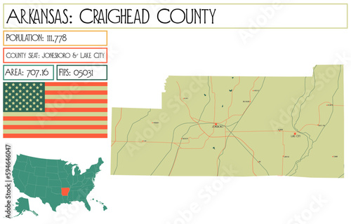 Large and detailed map of Craighead County in Arkansas, USA.