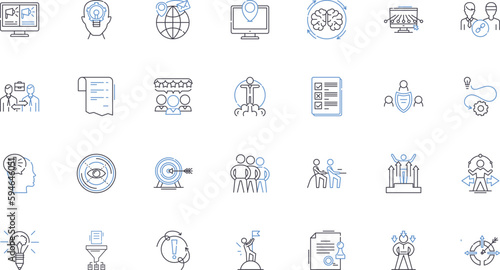 Giant ambitions line icons collection. Expansion, Monumental, Towering, Vast, Immense, Colossal, Prodigious vector and linear illustration. Supersized,Grandiose,Mighty outline signs set