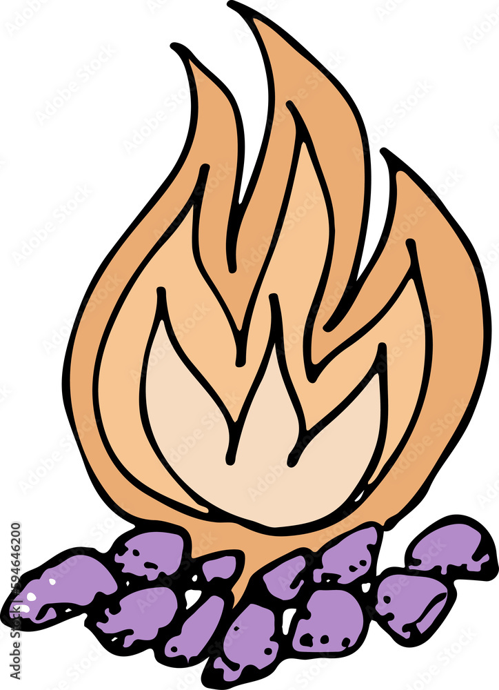 Hand drawn camp fire hiking and active leisure. Outline doodle illustration Hand drawn camp fire hiking and active leisure. Outline doodle illustration