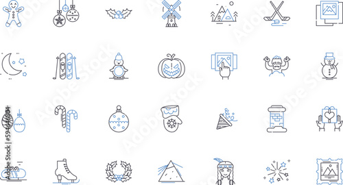 Holidays celebration line icons collection. Festive, Cheerful, Joyful, Merry, Exciting, Traditional, Cultural vector and linear illustration. Decorative,Thankful,Grateful outline signs set