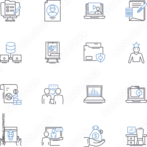 News broadcasting line icons collection. Breaking, Anchor, Current, Broadcast, Headline, Bulletin, Coverage vector and linear illustration. Reporter,Live,Exclusive outline signs set