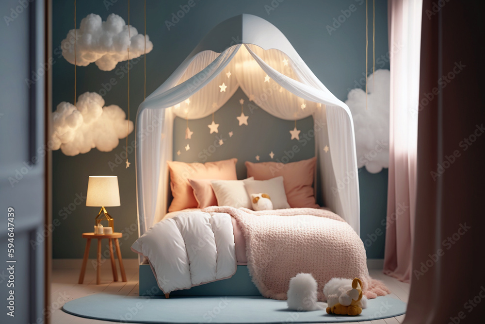 Kids bedroom in light colors. Cozy kids room interior, scandinavian ...