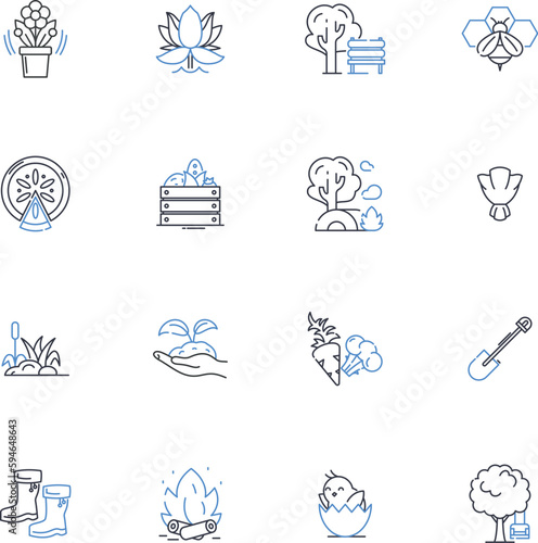 Agro-technology line icons collection. innovation sustainability irrigation biotechnology precision mechanization genetics cultivation fertilization resilience transformative pest-control automation