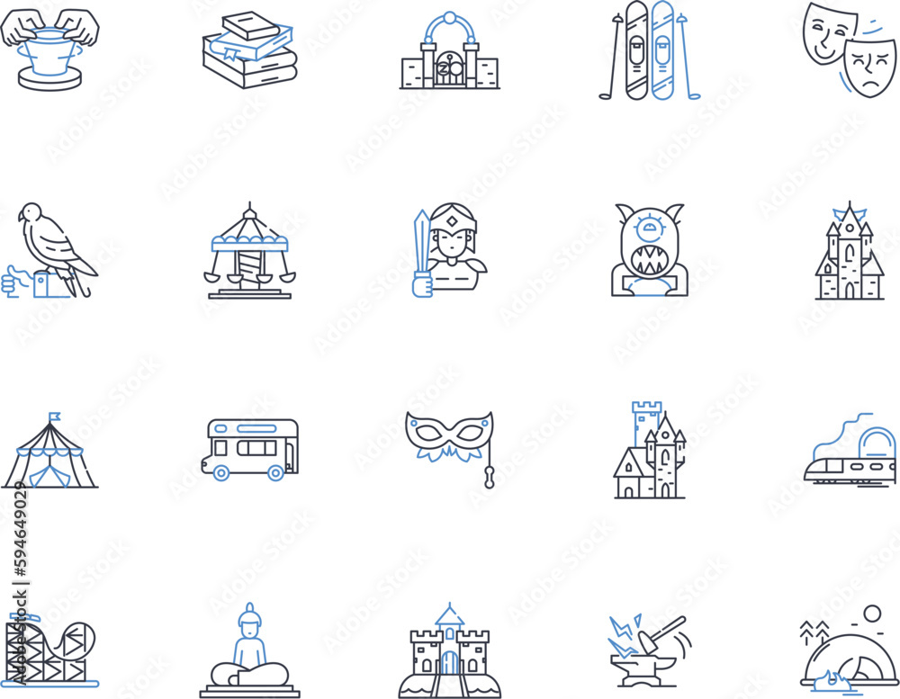 Chronicles line icons collection. Adventure, Fantasy, Quest, Magic, Kingdom, Battle, Epic vector and linear illustration. Legend,Hero,Medieval outline signs set