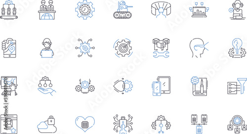 Electronic mechanisms line icons collection. Circuits, Diodes, Transducers, Relays, Resistors, Capacitors, Inductors vector and linear illustration. Transformers,Semiconductors,Microprocessors outline