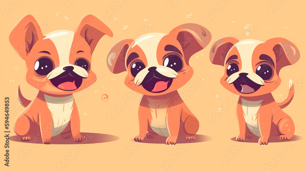 cartoon, animal, dog, illustration, vector, puppy, pet, funny, art, character, cute, cow, baby, fun, drawing, mammal, animals, comic, smile, icon, happy, pig, cat, tail, design, generative, ai