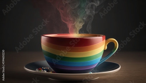 Cup painted with LGBTQ colors, generative ai