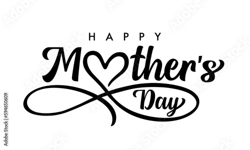 Happy Mothers Day text with love heart infinity divider. Concept for Mother's Day with lettering and black love infinity shape. Vector illustration