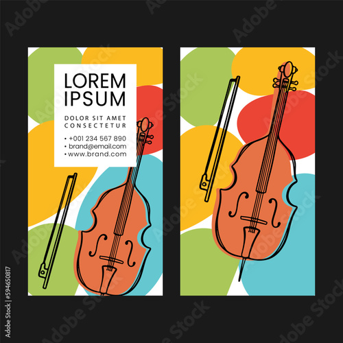 SKETCHED CELLO Abstract Design Business Card With Cello Illustration And Colorful Spots For Music Lessons Bright Template Education Vector Illustration Set