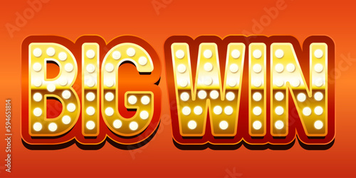 Big Win header. Golden inscription Big Win with light bulbs. Vector clipart.
