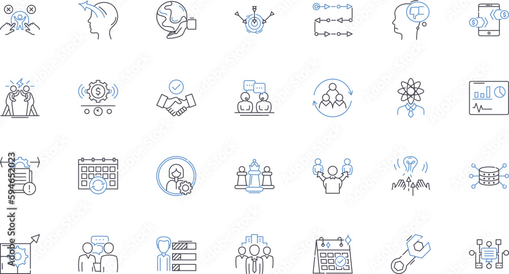 Cooperating links line icons collection. Synergy, Collaboration, Alliance, Partnership, Nerking, Integration, Cohesion vector and linear illustration. Unity,Interconnectivity,Linkage outline signs set