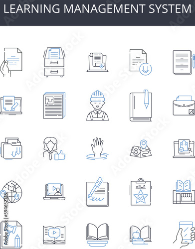 learning management system line icons collection. Website design, Customer service, Marketing strategy, Time management, Project management, Professional development, Business analytics vector and © michael broon