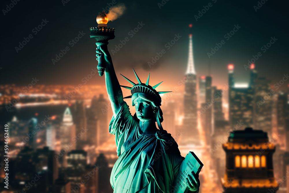 Fototapeta premium Generative Ai of the American flag and the Statue of liberty. Background for independence day - 4th of July.
