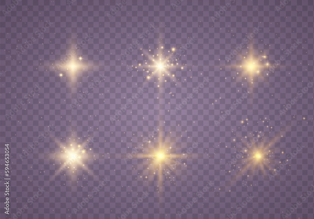 Sparkle magic dust particles. Gold glitter glowing lights effect. Yellow starts and explosion isolated on transparent background. Light sun gold png. Star burst with sparks. Vector illustration. Sparkle magic dust particles. Gold glitter glowing lights effect. Yellow starts and explosion isolated on transparent background. Light sun gold png. Star burst with sparks. Vector illustration.
