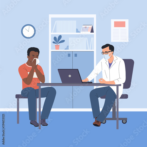 Patient is in the doctor's office. Doctor's consultation. Vector cartoon flat style illustration