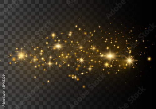 Golden scattered dust. Set of Abstract shiny gold glitter design element. Gold glitter powder splash vector background. For New Year, Merry Christmas greeting card design. 