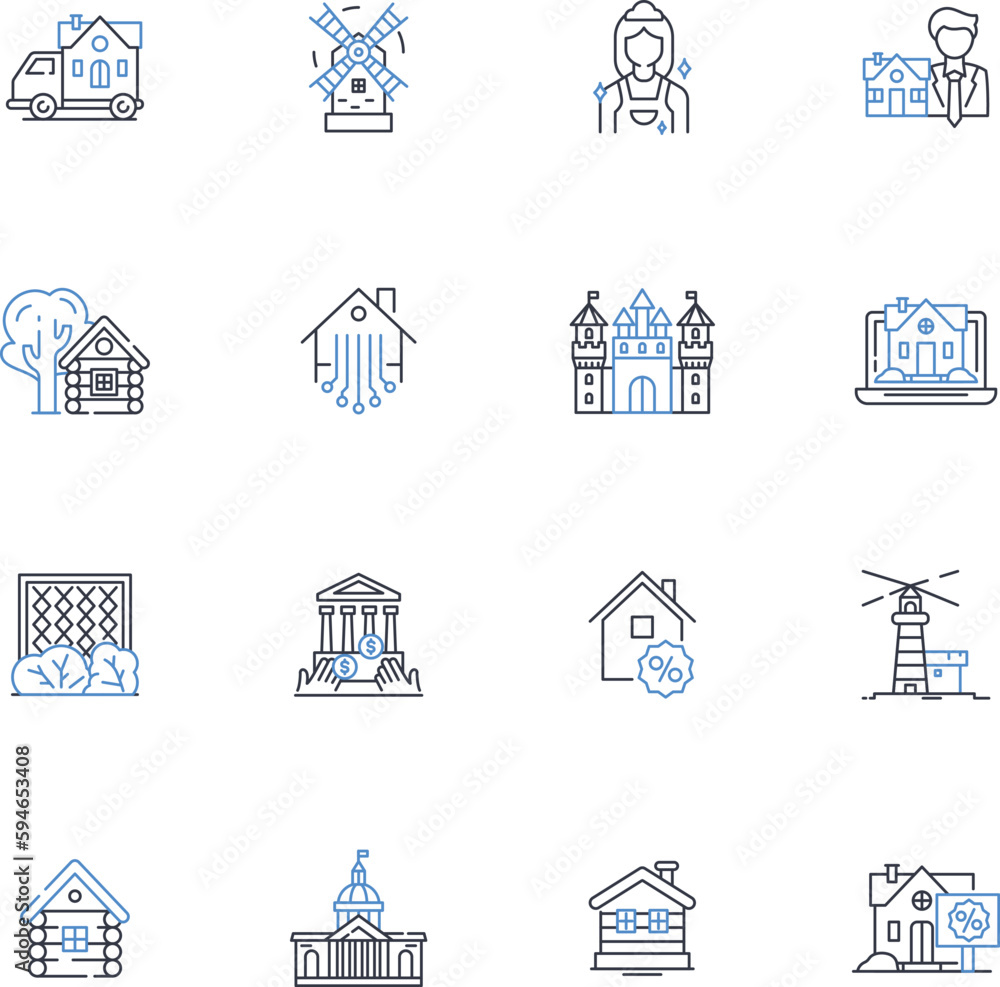 Assembly business line icons collection. Manufacturing, Production, Assembly line, Parts, Factory, Fabrication, Construction vector and linear illustration. Fitting,Equipment,Installation outline