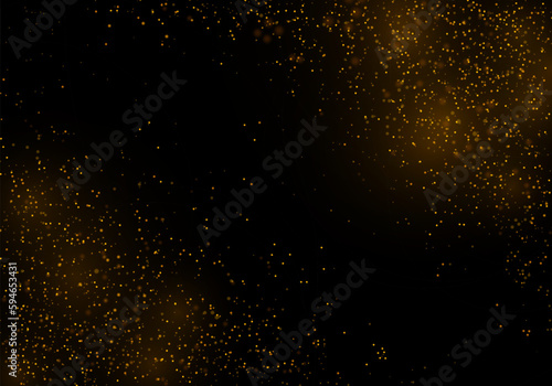 Golden dust light png. Yellow dust sparks and gold stars shine with special light. Christmas glowing light bokeh confetti and sparkle overlay texture for your design. Vector illustration.