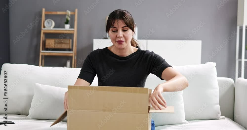 Woman Receiving Parcel Or Delivery Package Woman Receiving Parcel Or Delivery Package