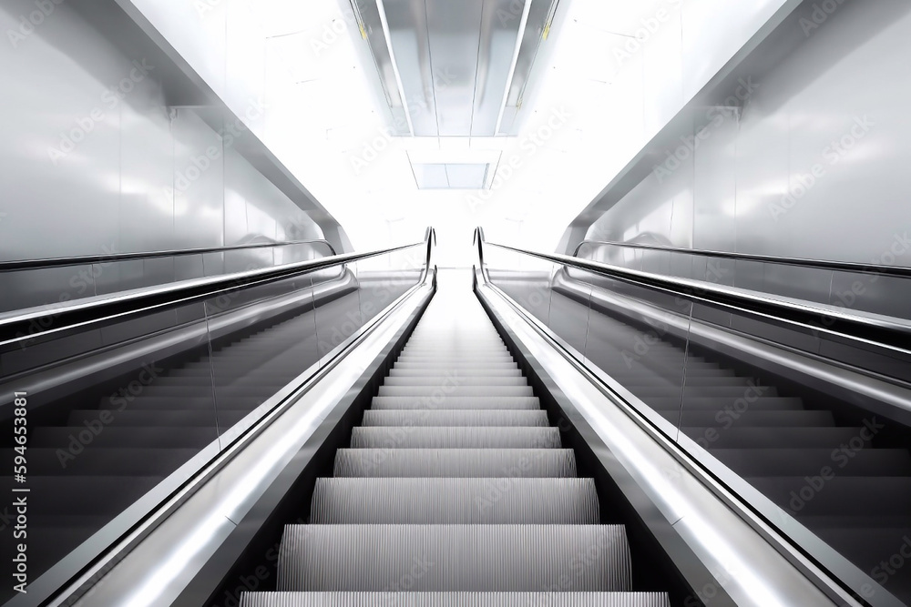 Futuristic Empty Escalator Inside a Building, Generative AI