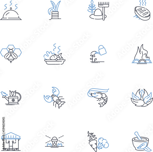 Food security line icons collection. Access, Affordability, Availability, Distribution, Famine, Genetically-modified, Globalization vector and linear illustration. Green revolution,Hunger,Indigenous