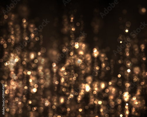 Gold, yellow bokeh effect on black background. Sparkling magical particles. Texture background abstract golden glitter and elegant for Christmas. Xmas lights concept. Vector illustration.