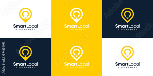 Collection of pin location logo design with light bulb design graphic vector illustration. Symbol, icon, creative.