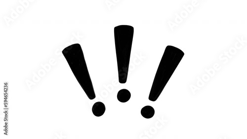 Three doodle exclamation marks, stop motion animation on a white background 