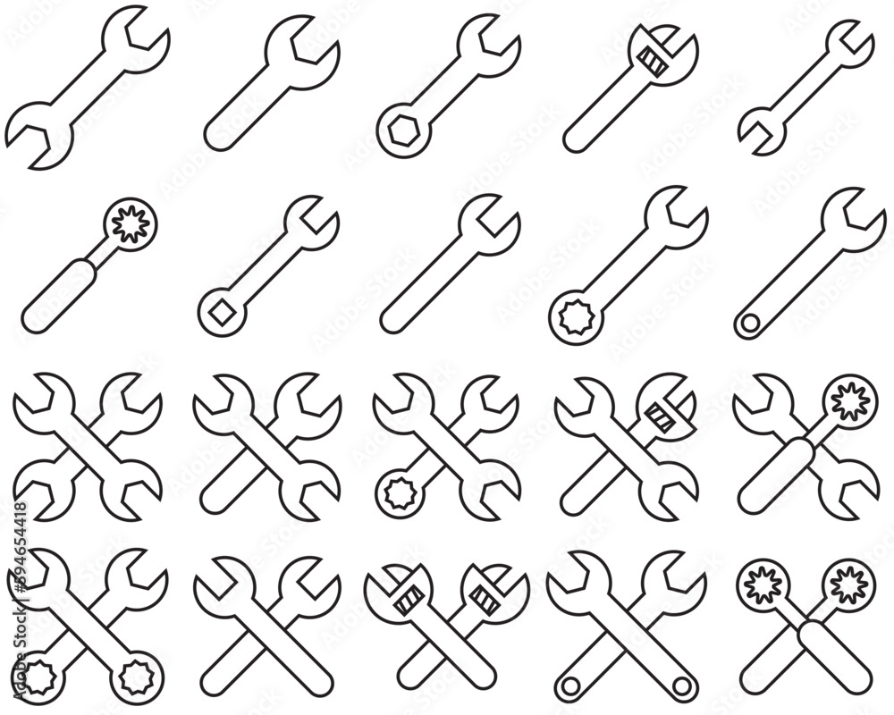 Wrench line set icons, repair logo vector Wrench line set icons, repair logo vector