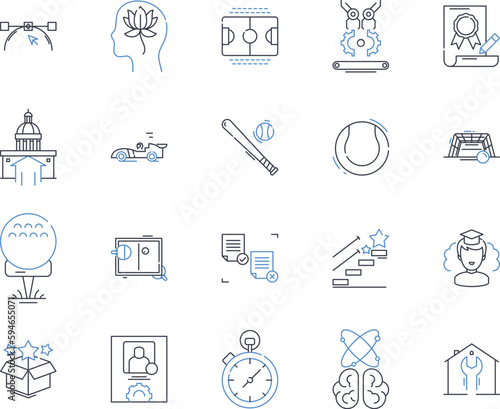 Student-athlete activities line icons collection. Training, Practice, Competition, Teamwork, Endurance, Dedication, Performance vector and linear illustration. Discipline,Skill-building,Strength