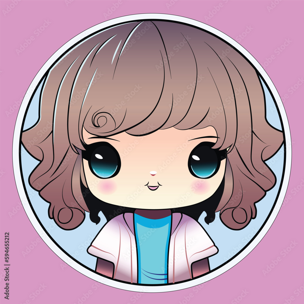 Trendy chibi vector portrait of an elegant cute girl with light brown ...