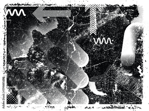 Glitch distorted grunge layer  . Noise destroyed texture . Trendy defect error shapes . Overlay grunge texture . Distressed effect .Vector shapes with a halftone dots screen print texture.