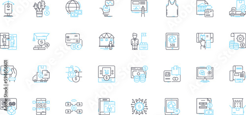 Payment process linear icons set. Transaction, Invoice, Payment, Withdrawal, Deposit, Authorization, Verification line vector and concept signs. Remittance,Settlement,Gateway outline illustrations