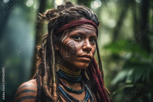 Indigenous Brazilian Young Woman  Portrait from Guarani Ethnicity Generative AI 