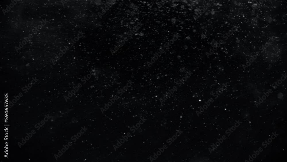 Small snowflakes falling slowly to the left and towards the camera in front of a black screen. Isolated overlay. Small snowflakes falling slowly to the left and towards the camera in front of a black screen. Isolated overlay.