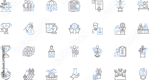 Market domination line icons collection. Domination, Supremacy, Control, Influence, Power, Leadership, Authority vector and linear illustration. Mastery,Success,Triumph outline signs set photo