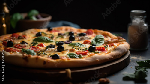 Delicious Italian Pizza with Tasty Toppings, Traditional Recipe, Cuisine Staple, Baked to Perfection, Fast Food Favorite, Generative AI.