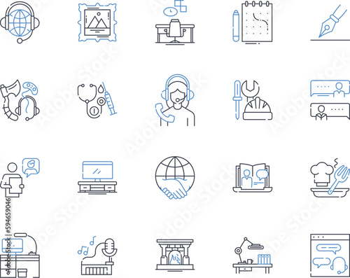 Gig economy line icons collection. Freelance, Uber, TaskRabbit, Lyft, Deliveroo, Fiverr, Upwork vector and linear illustration. Swagbucks,Instacart,Handy outline signs set